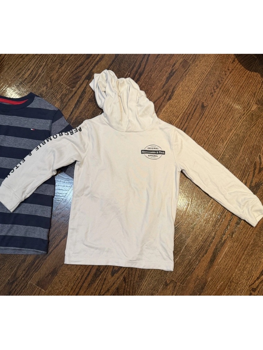 abercrombie kids Cream Hooded Long Sleeve Top with Chest and Arm Logo